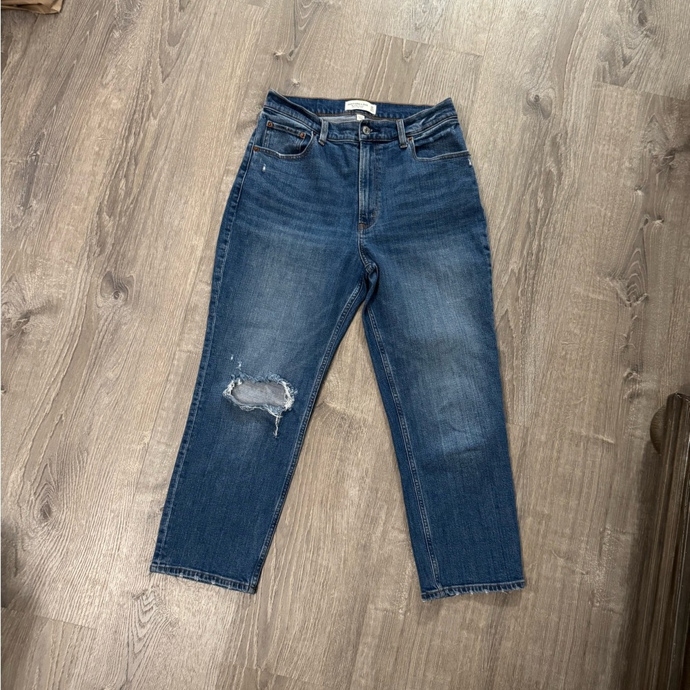 Abercrombie & Fitch Blue Cropped Jeans with Distressed Detail